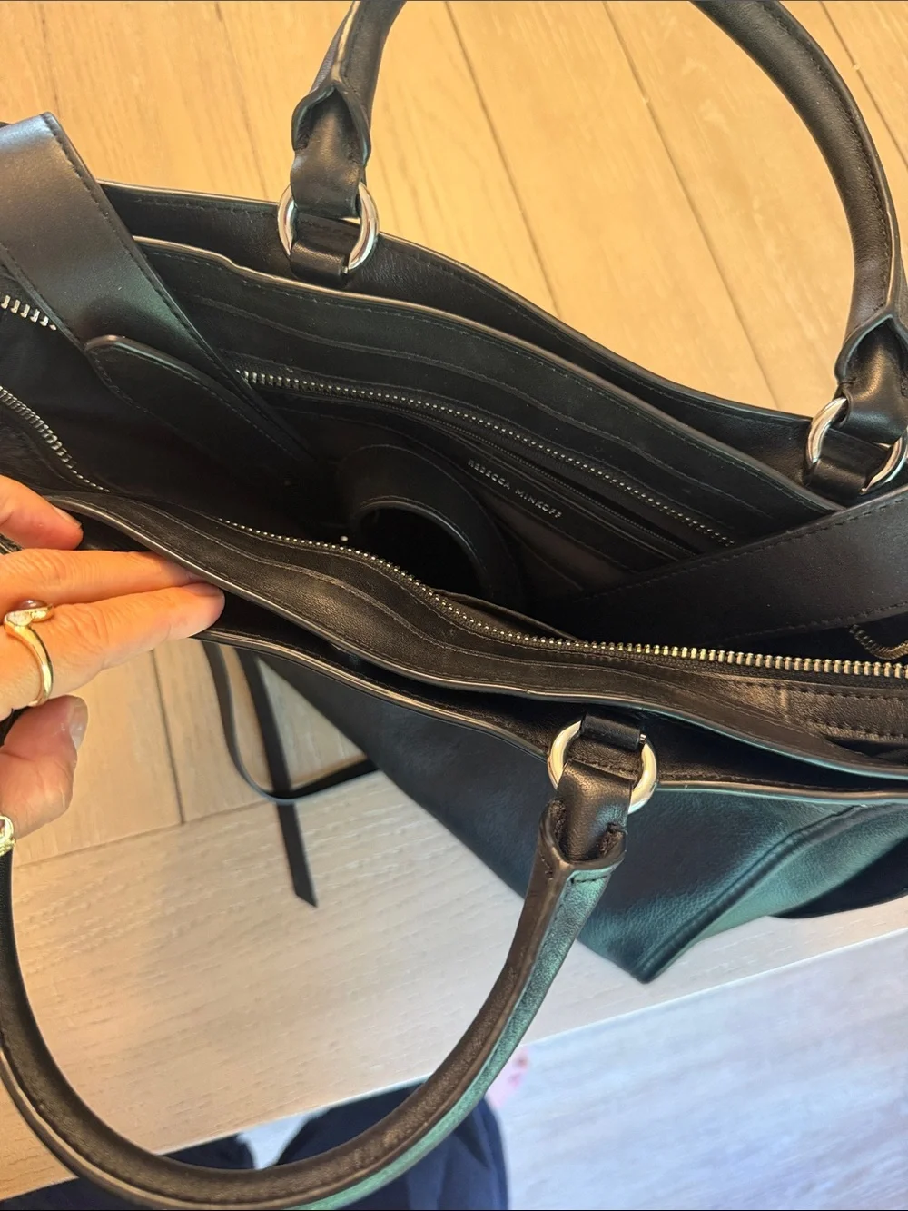 Rebecca Minkoff Black Leather Men’s Briefcase with Silver Hardware